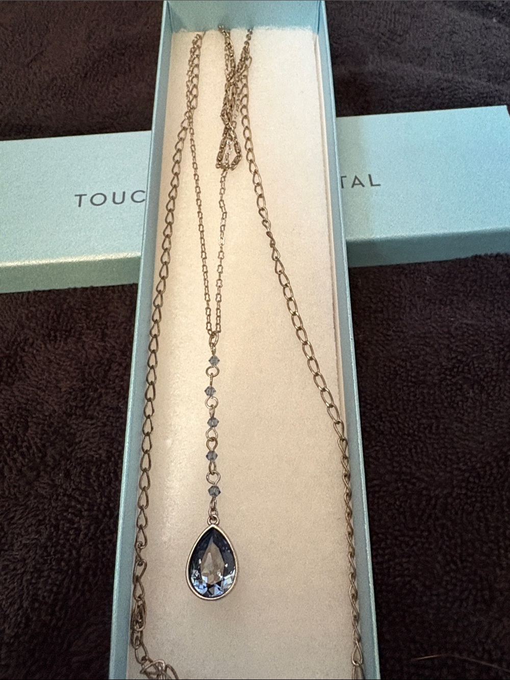 Touchstone Crystal Silver-Tone Necklace with Blue Teardrop Crystal